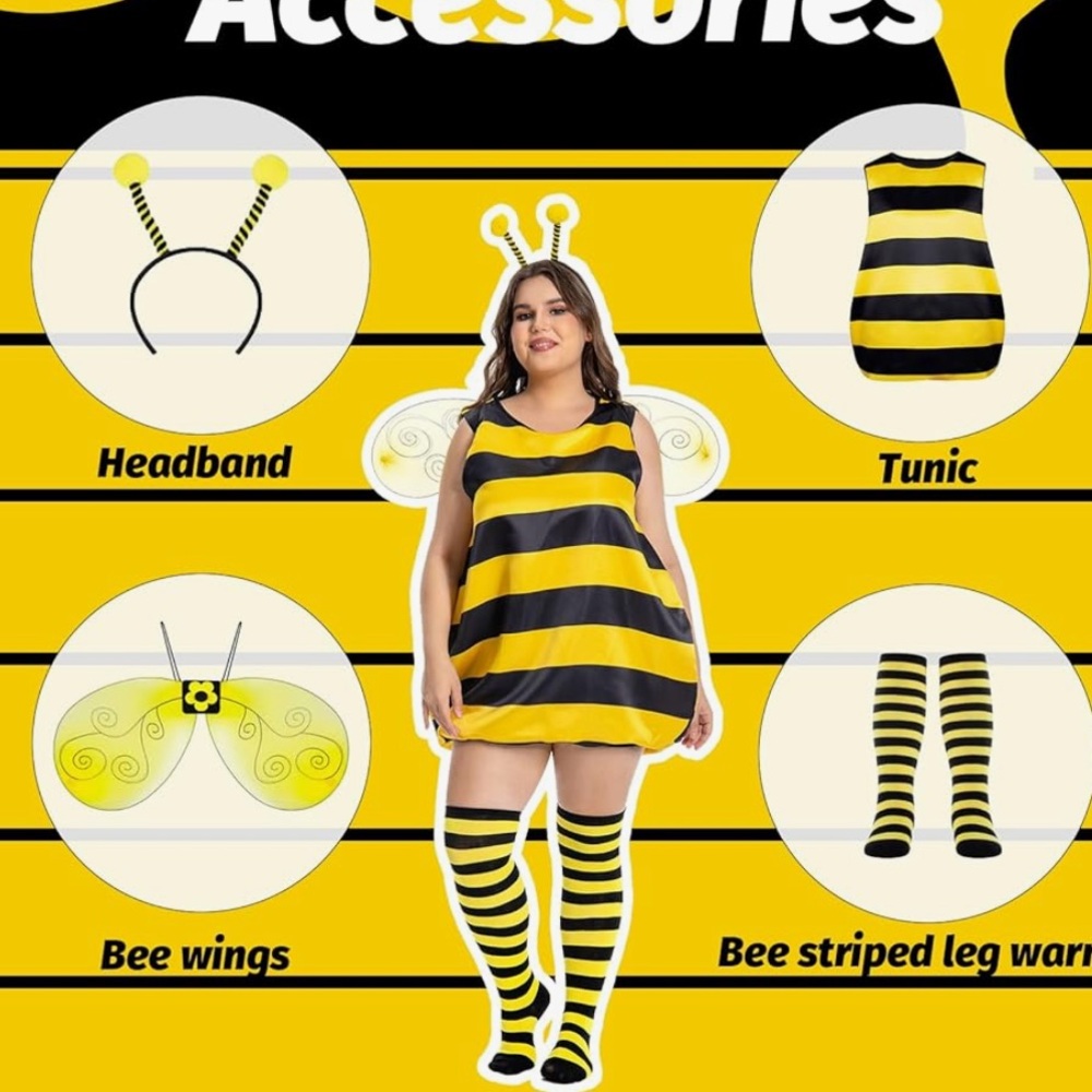 Women’s Bumble Bee Balloon Dress Halloween Costume NEW